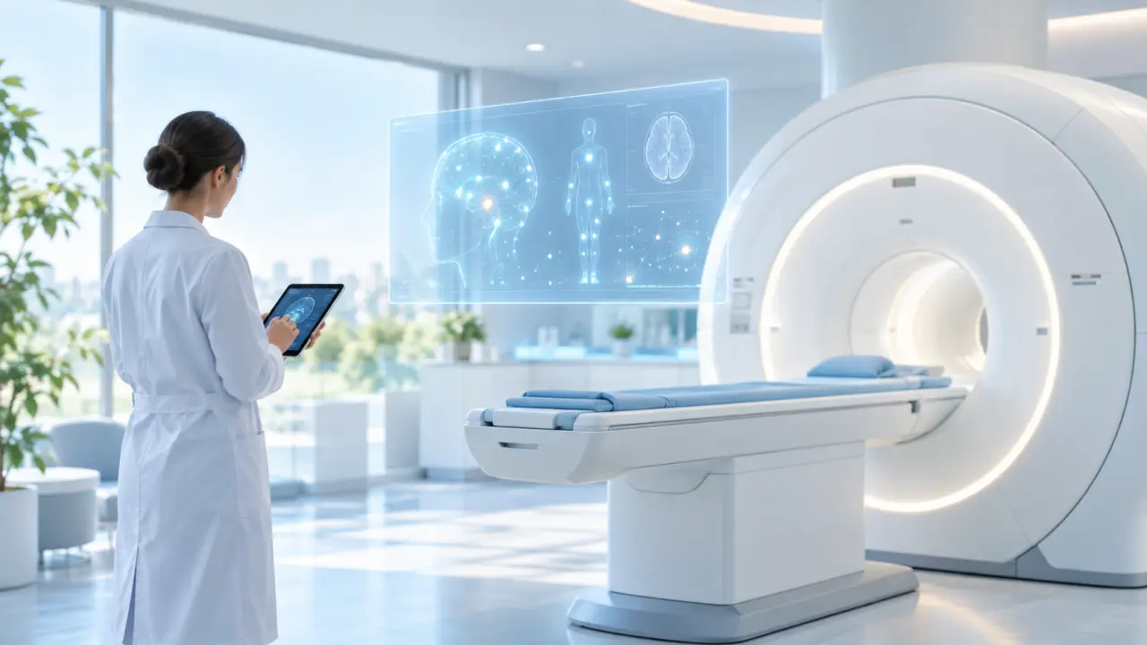 Illustration abstraite d'une imagerie médicale assistée par intelligence artificielle