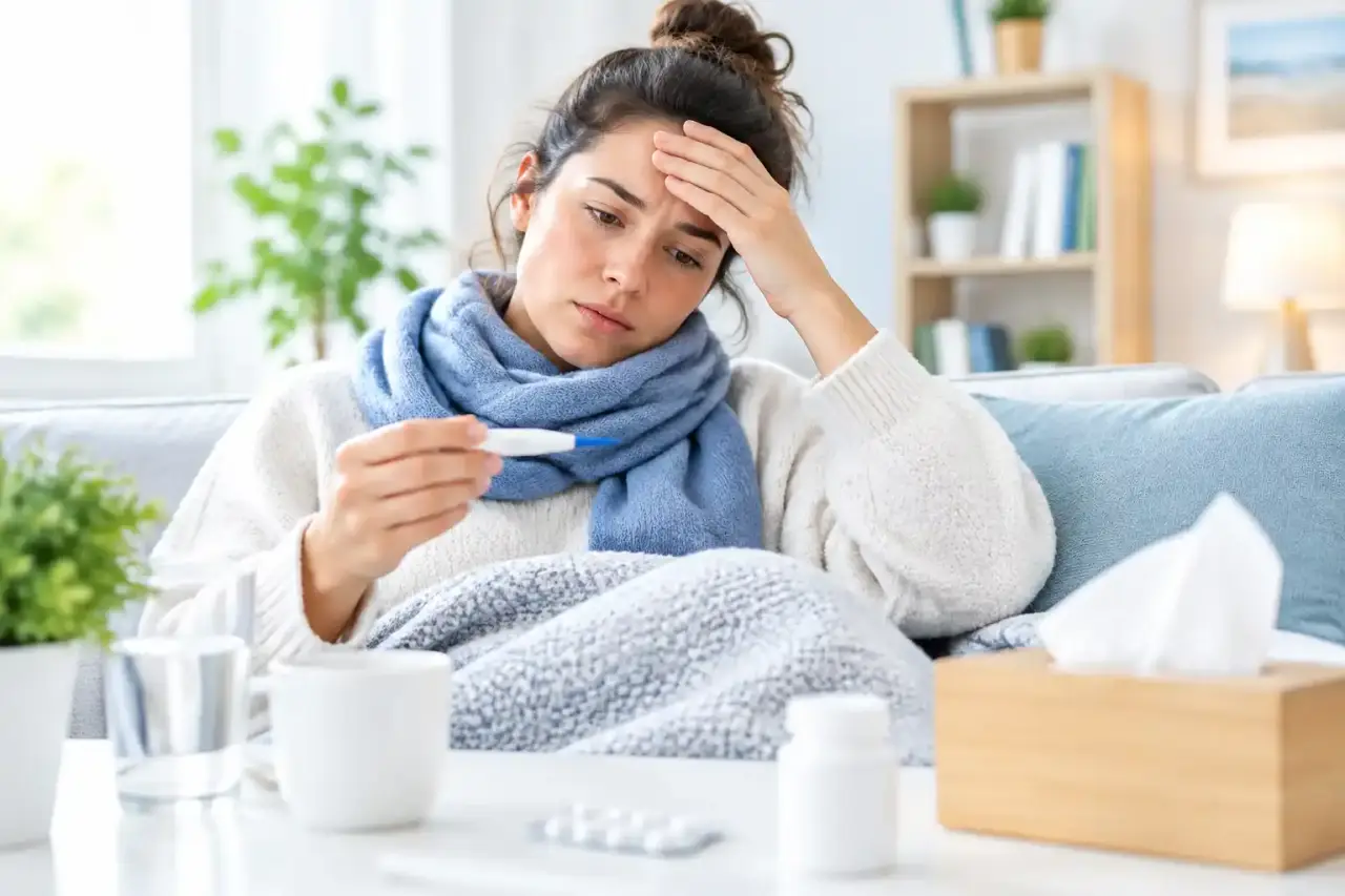 Illustration abstraite d’un thermomètre et de formes médicales apaisantes