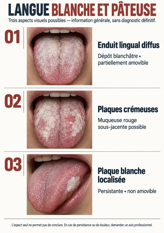 Schéma des différents aspects d’une langue blanche et pâteuse