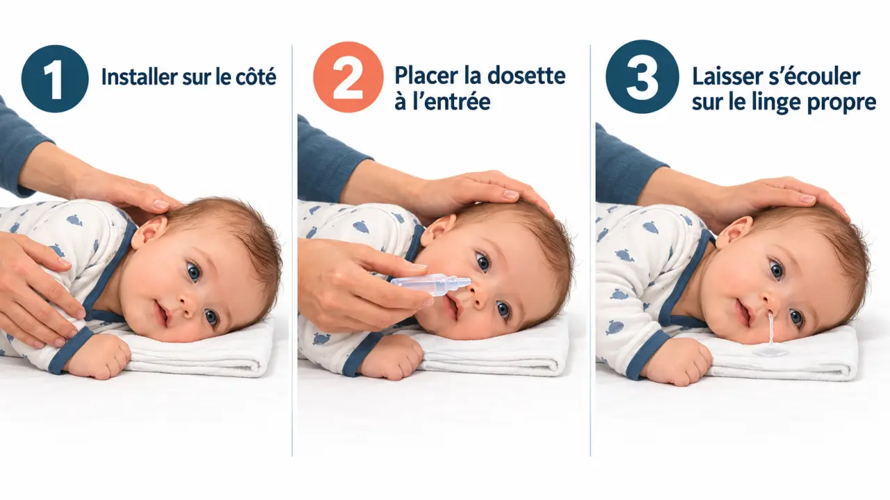 Lavage nasal au sérum physiologique pour soulager un rhume chez un bébé de 4 mois
